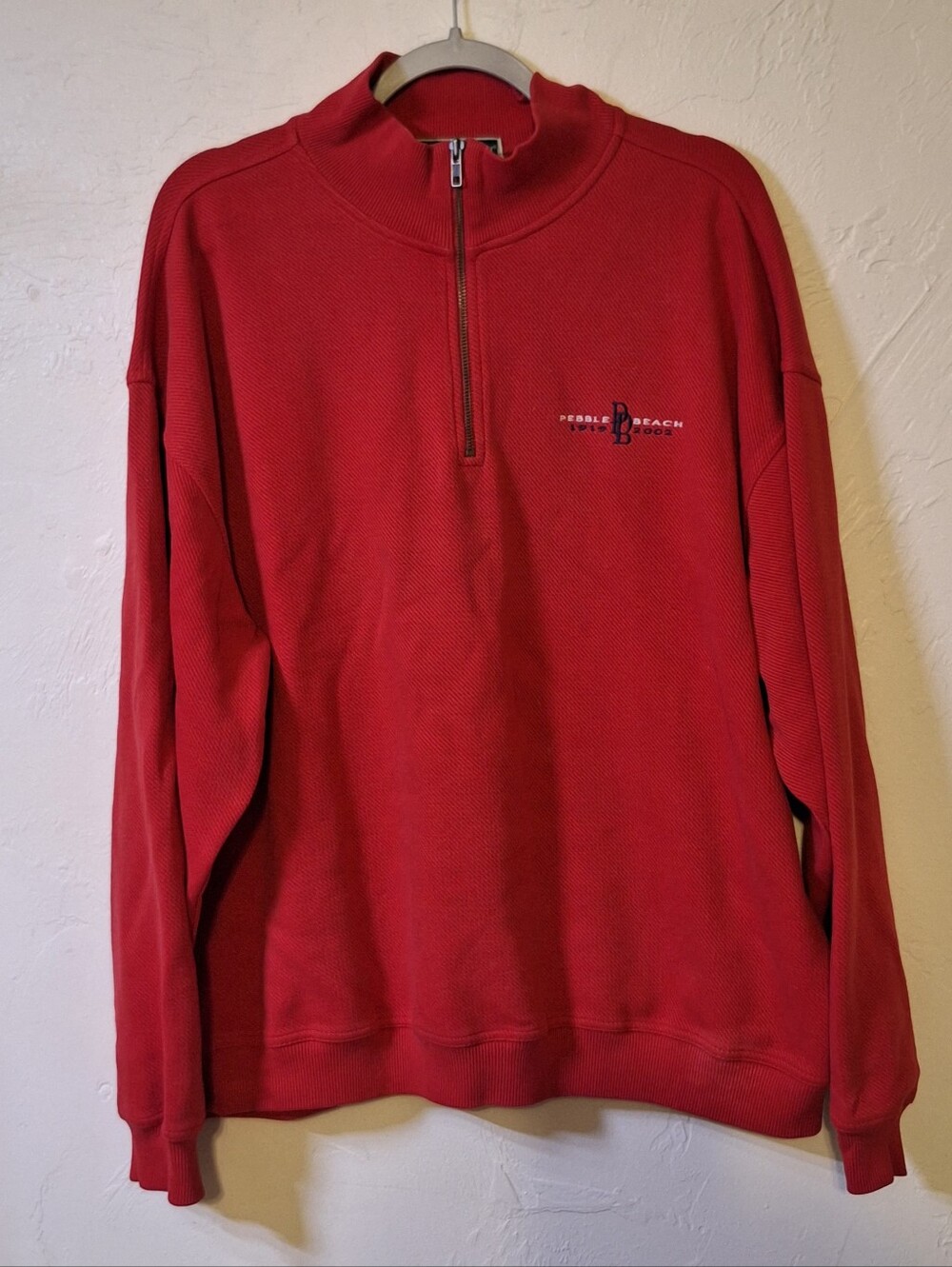 Vintage Pebble Beach Anniversary 1919-2002 1/4 Zip Mock Neck Pullover Red SZ XXL
